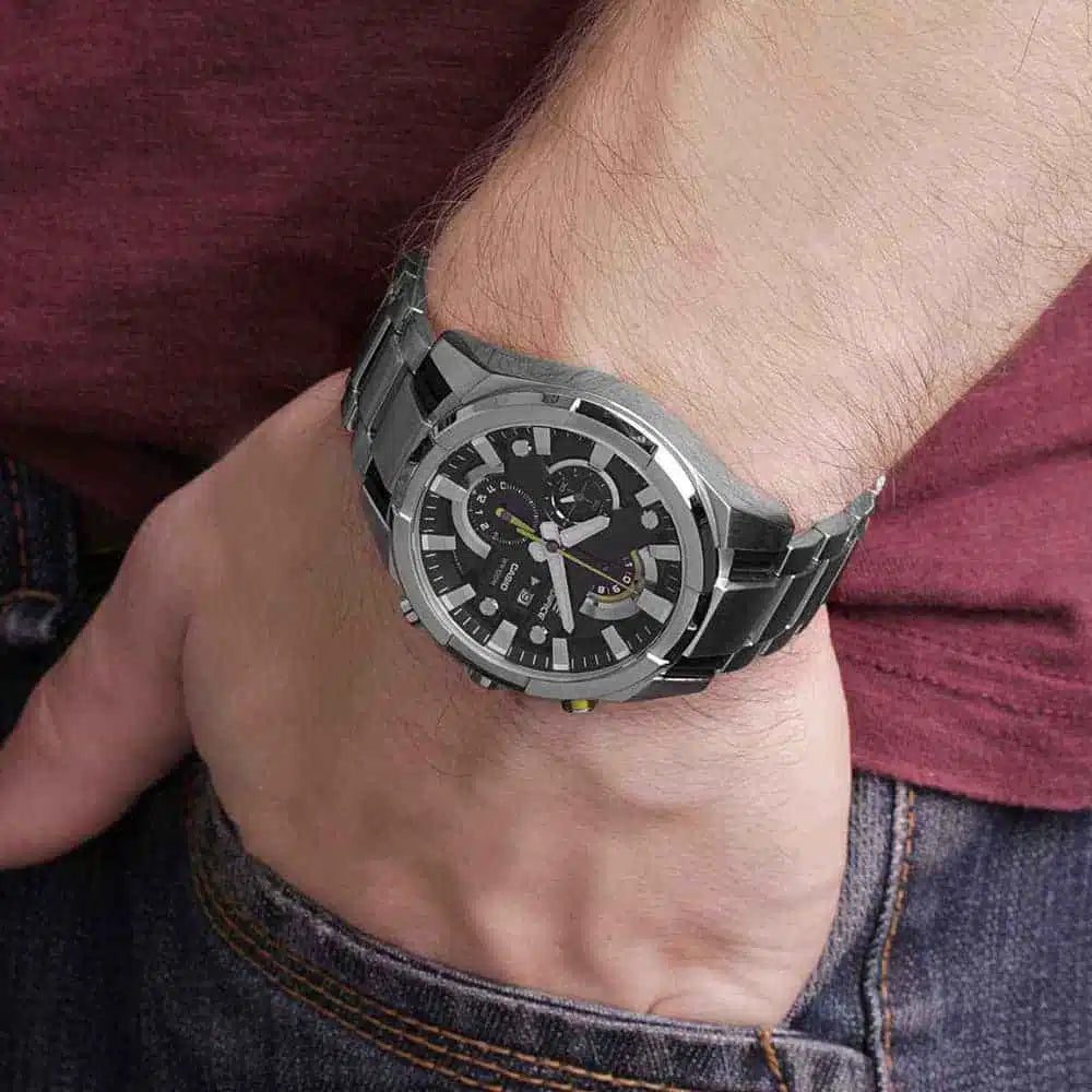 Casio Edifice Chronograph Watch for Men – Black Dial with Silver Stainless Steel Strap (EFR-540D-1AVUEF)