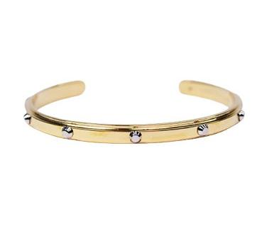Women's Gold-Tone Stainless Steel Open Cuff Bracelet – Modern Design with Decorative Metal Studs#015