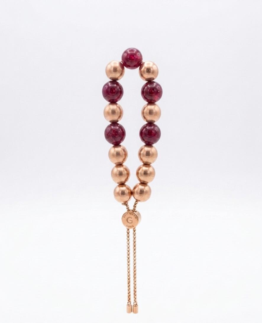 Elegant Rose Gold & Red Beaded Adjustable Bracelet with Premium Shine Finish#031
