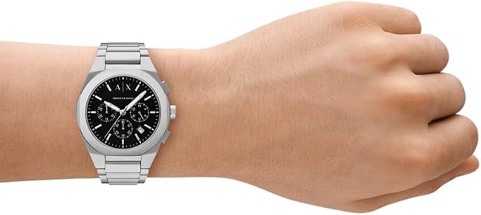 Armani Exchange Men's Chronograph Watch, Silver-Tone with Black Dial, AX4186
