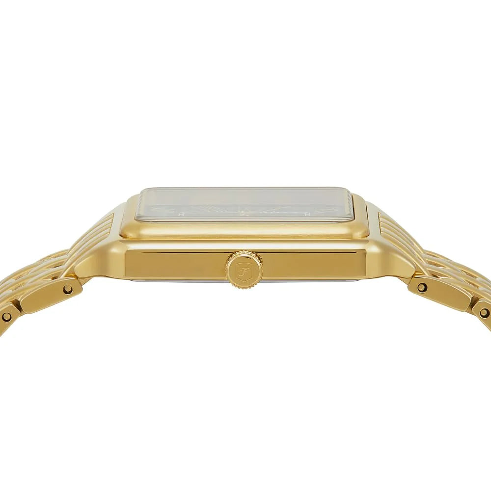 Stylish Women’s Raquel Three-Hand Date Gold-Tone Stainless Steel Watch – 26 mm, Quartz Analog, Green Dial (ES5341)