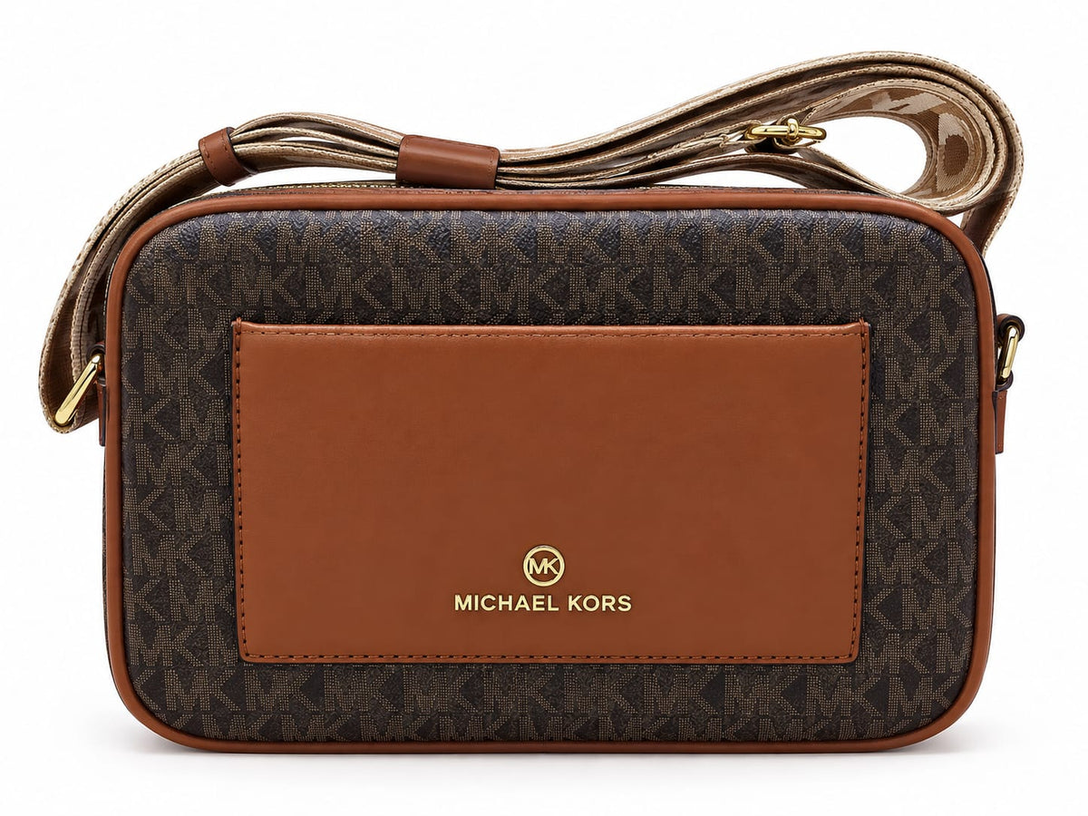 Michael Kors Women's Brown Signature Monogram Crossbody Bag with Adjustable KORS Strap#0080