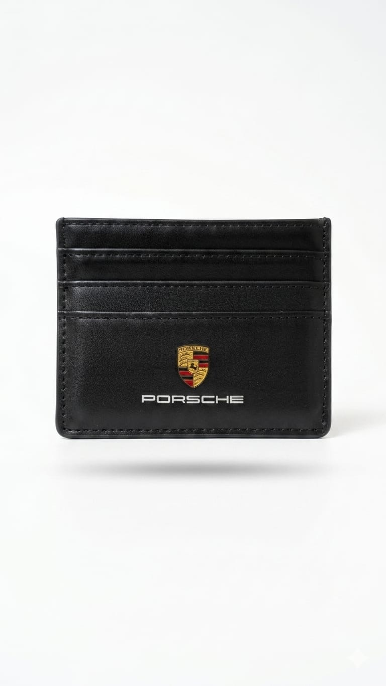 Porsche Crest Black Leather Card Holder – Slim Luxury Card Wallet#27