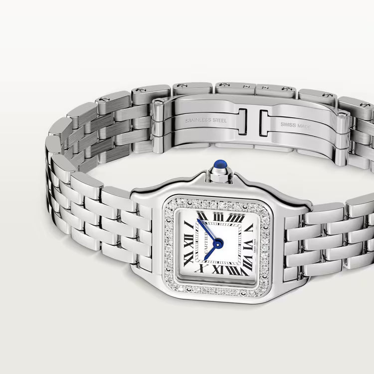 Cartier Panthère de Cartier Small Model Women's Watch – Stainless Steel, Quartz Movement, Silver Dial with Rhinestone Bezel