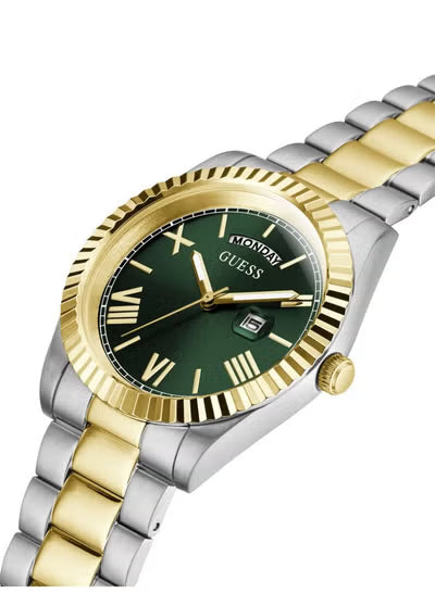 Guess Connoisseur Men’s Day-Date Watch GW0265G8 – 42mm Two-Tone Stainless Steel, Green Sunray Dial, Quartz Movement