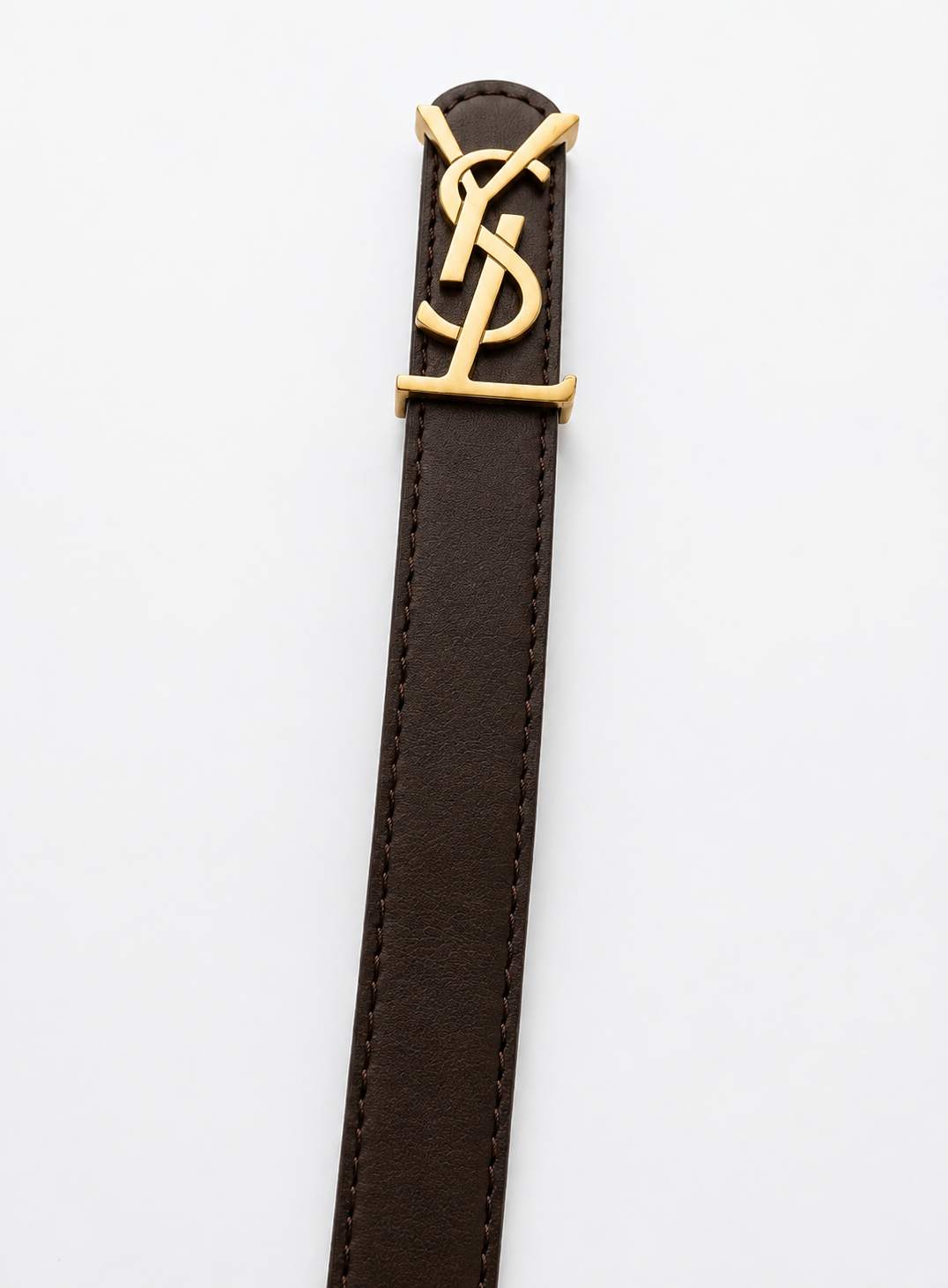 Yves Saint Laurent (YSL) Women's Reversible Premium Leather Belt – Dark Brown / Black with Gold YSL Monogram Buckle#05