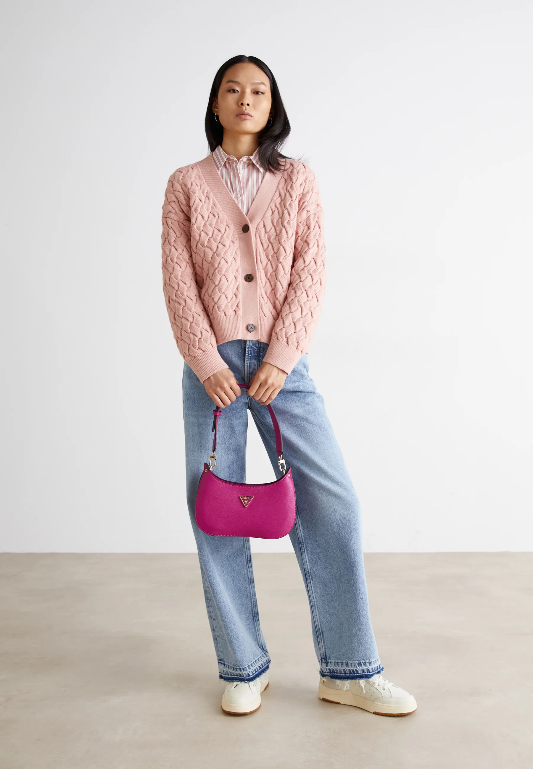 GUESS Meridian Mini Top Zip Handbag – Boysenberry Quilted Faux Leather #63