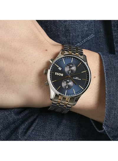 Men’s Watch – Hugo Boss Associate 1513976, Blue Dial with Silver & Gold Stainless Steel Bracelet