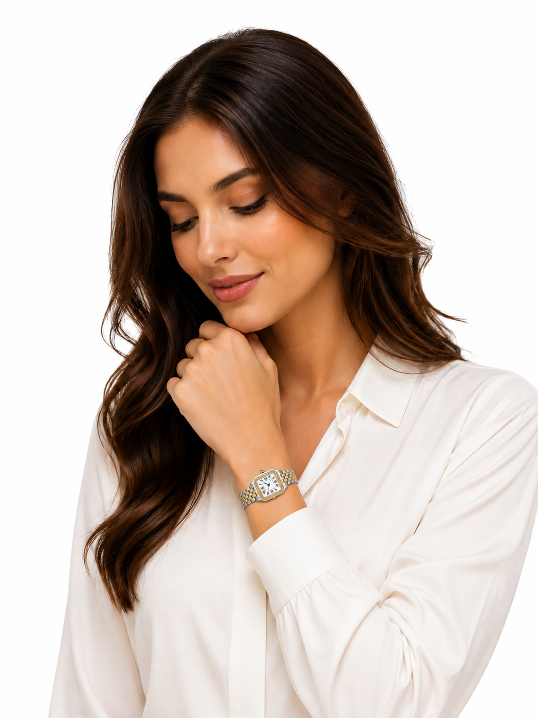 Cartier Women's Small Square Two-Tone Stainless Steel Watch with White Dial Case Dimensions: 25.1 × 18.5 mm
