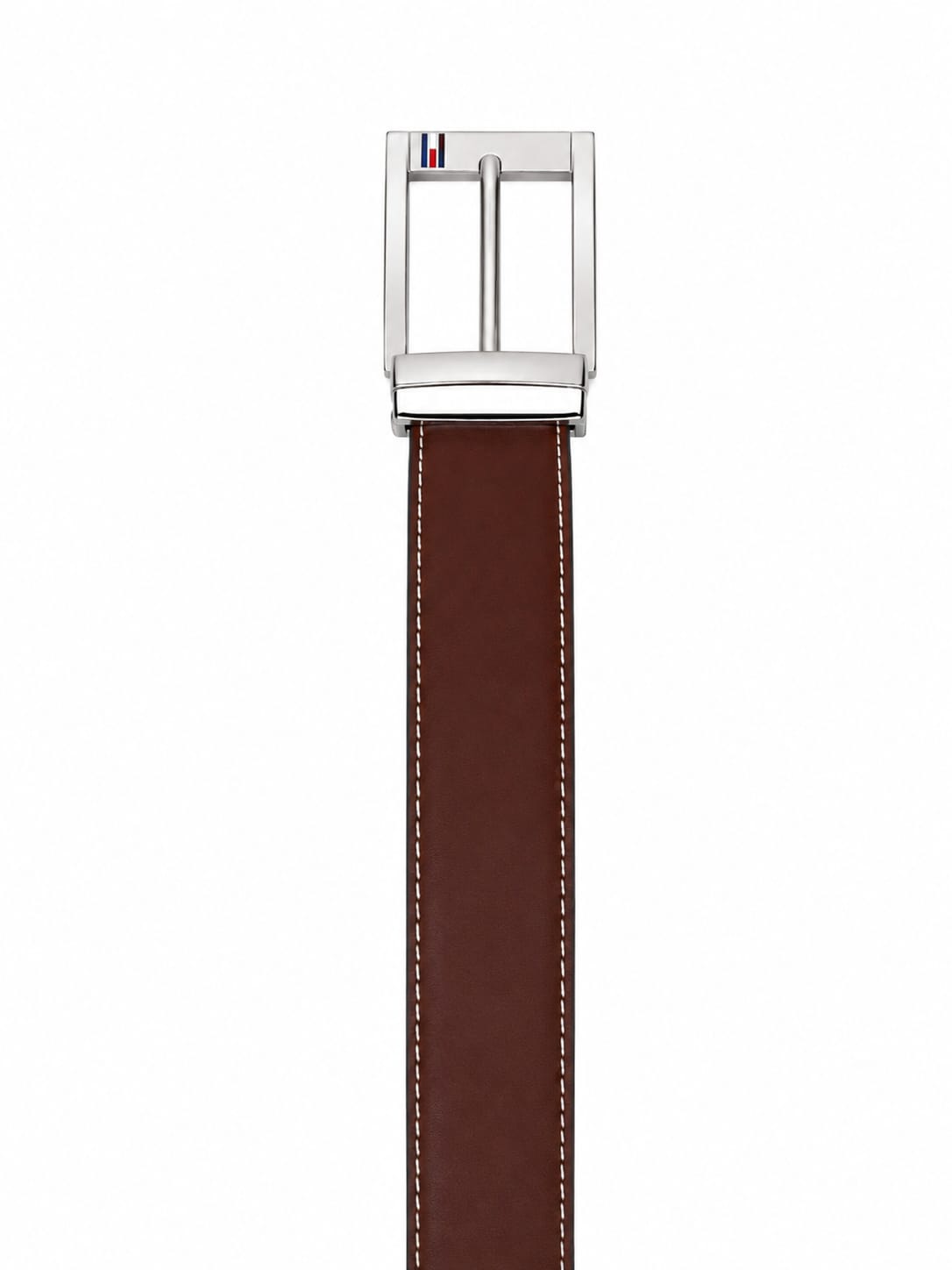 Tommy Hilfiger Men's Reversible Leather Belt – Black & Brown with Silver-Tone Rotating Buckle#010