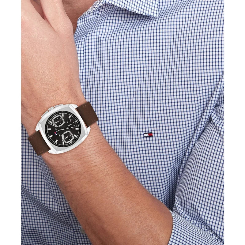 Tommy Hilfiger Apollo Men's Black Dial Brown Leather Watch 1710555