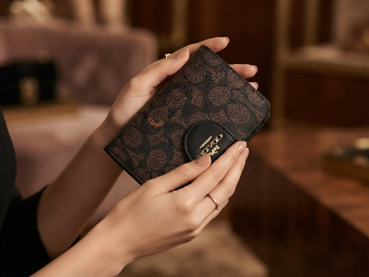 Coach Signature Medium Corner Zip Wallet - Brown/Black