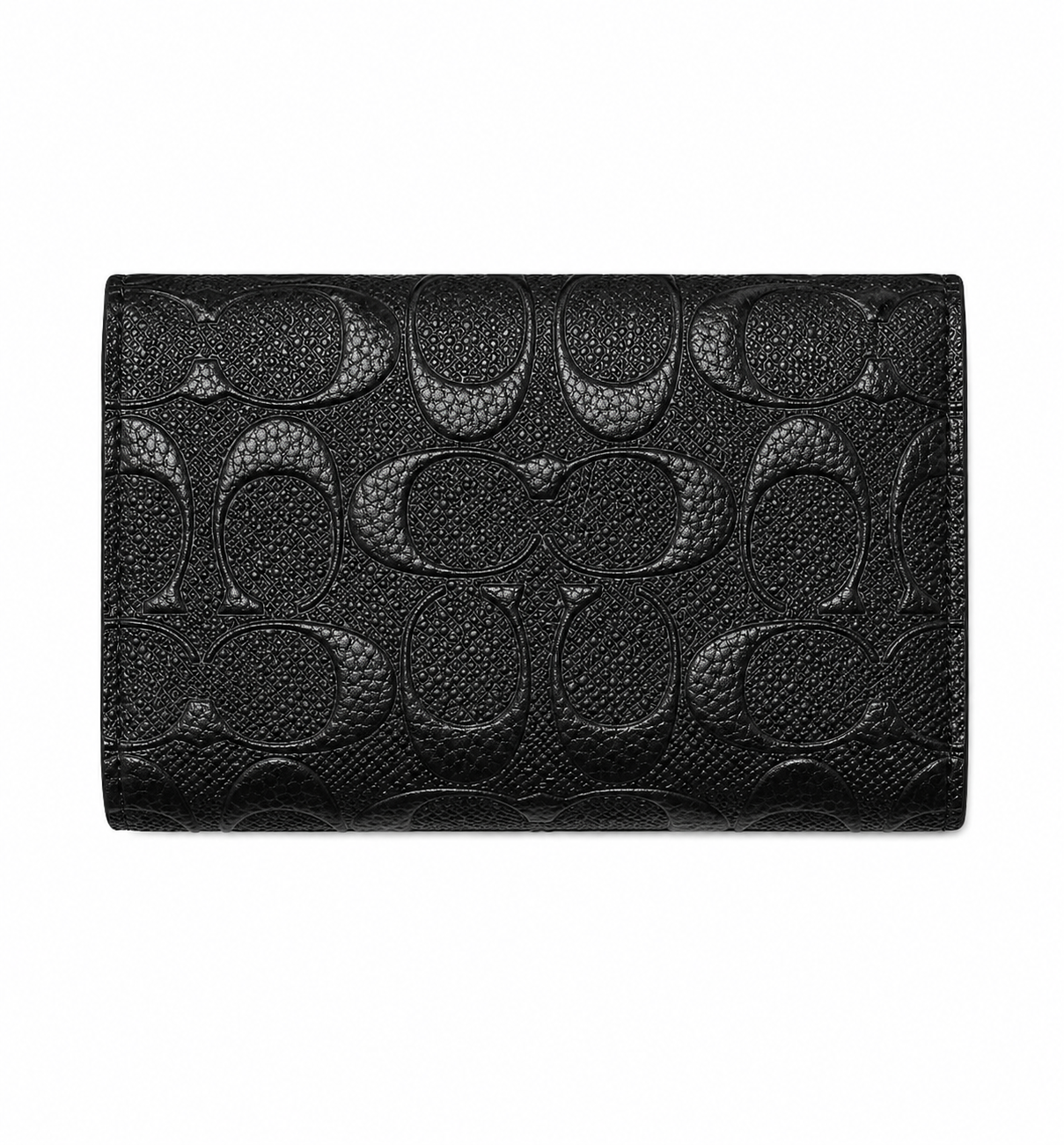 COACH Women's Premium Leather Wallet – Black with Signature Embossed Pattern & Gold Zipper#02