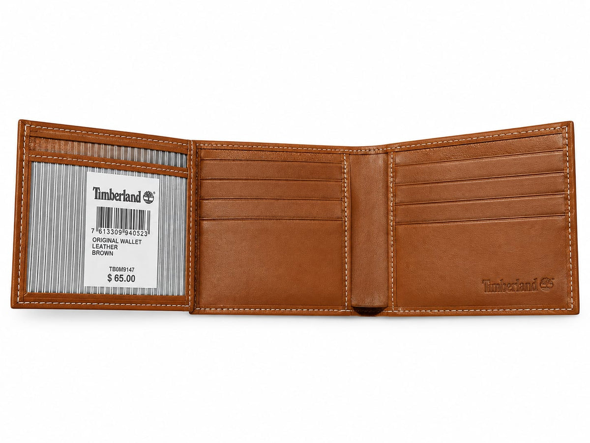 Timberland Men's Brown Leather Bifold Wallet with Card Slots and ID Window#5