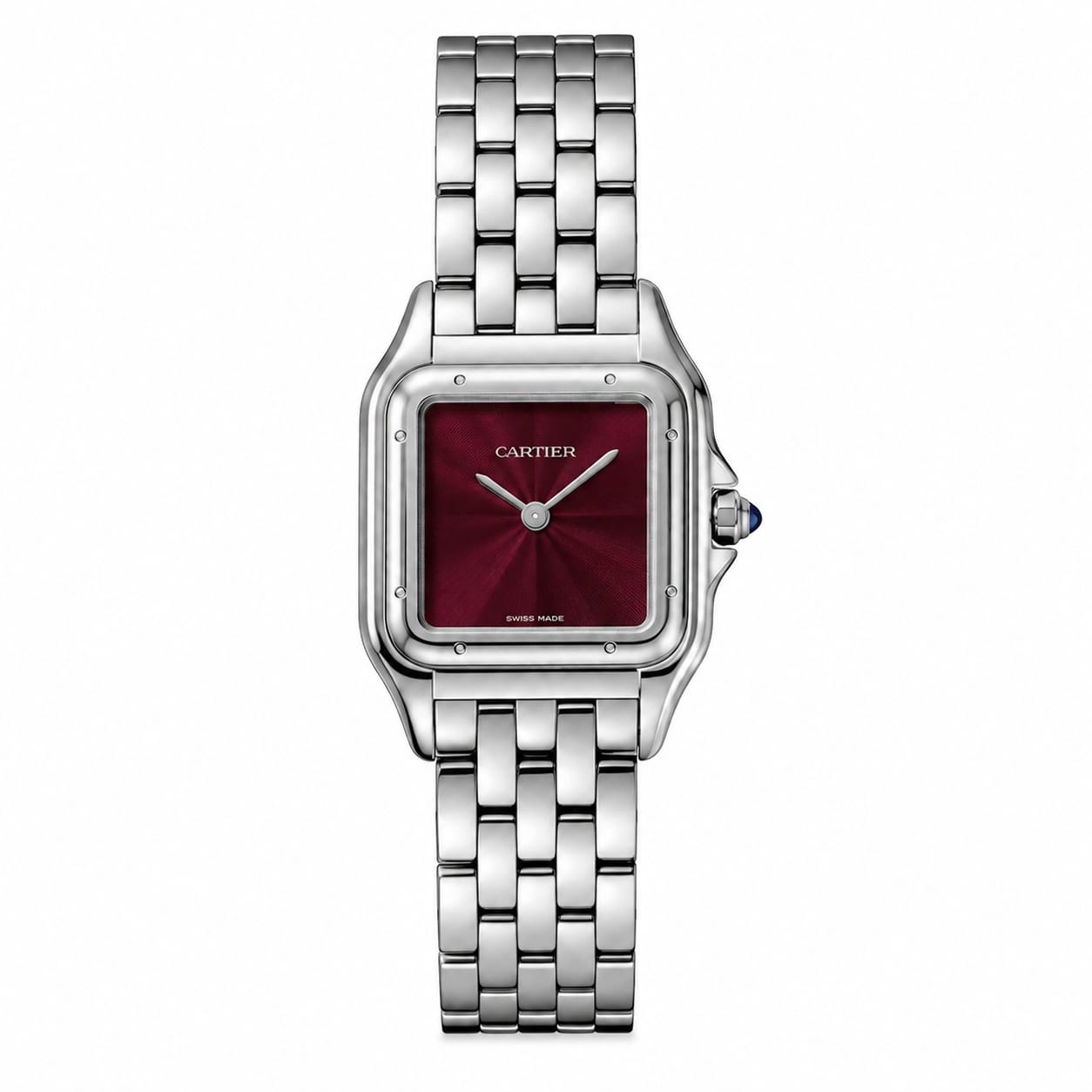 Panthère de Cartier watch burgundy red dial Silver Strap medium model