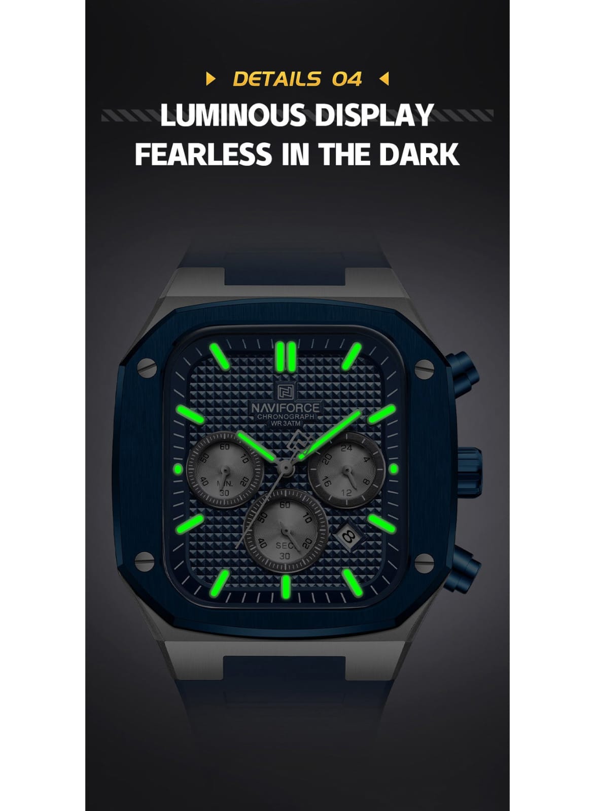 NAVIFORCE NF8037 Men's Chronograph Watch with Blue Silicone Strap, 30M Water Resistant