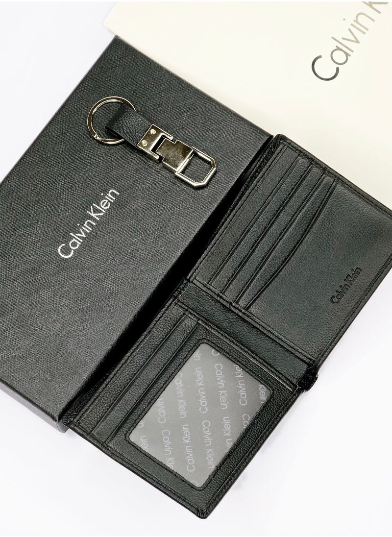 CK Black Leather Wallet-Keychain Set For Men #19