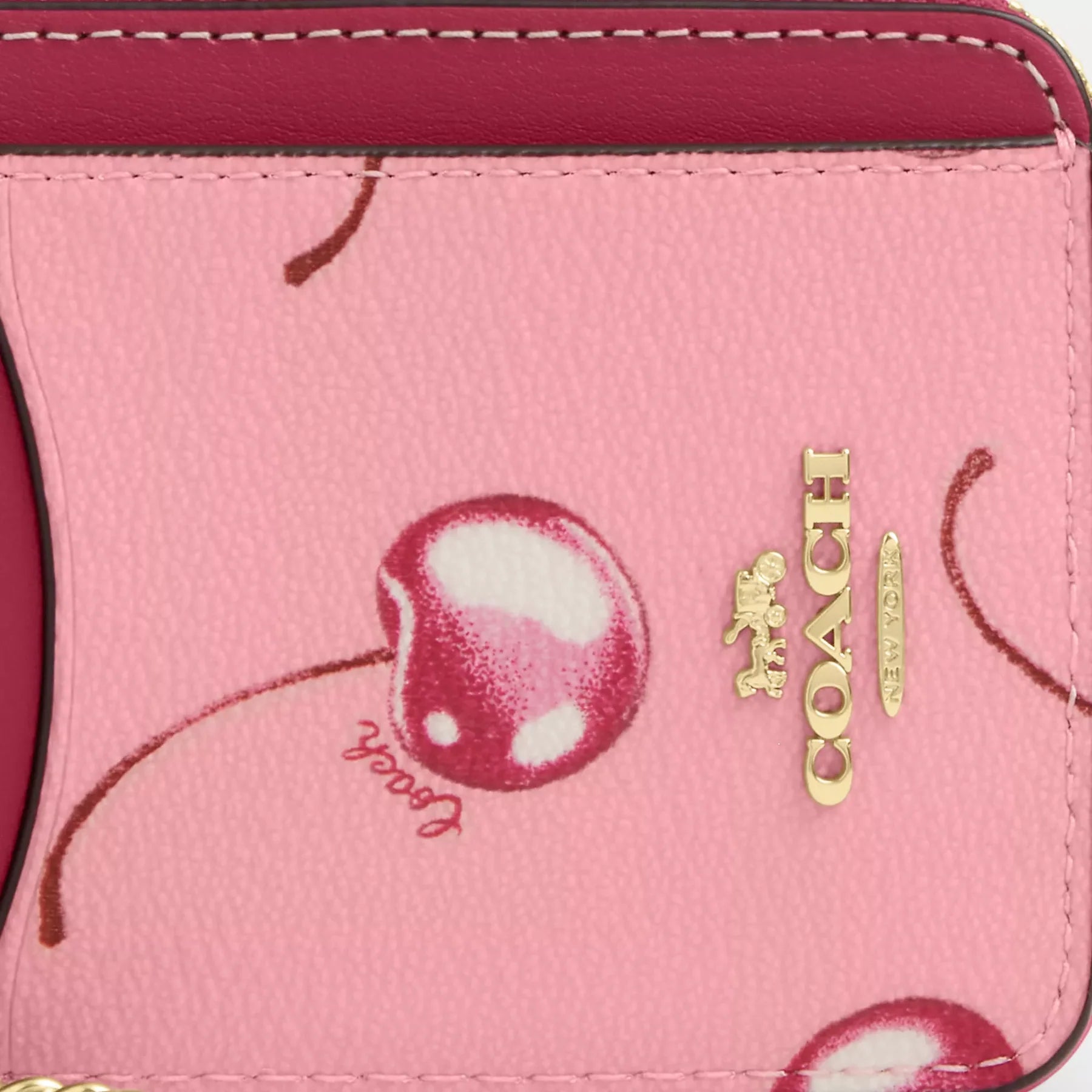 Coach zip card case with cherry print #0010