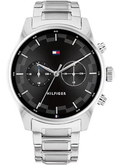 Tommy Hilfiger Sawyer Men’s Watch – Black Dial, Silver Stainless Steel Bracelet, Quartz 45mm (1710419)