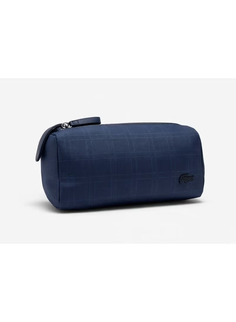 Lacoste Men's Matte Check Coated Canvas Toiletry Bag – Navy