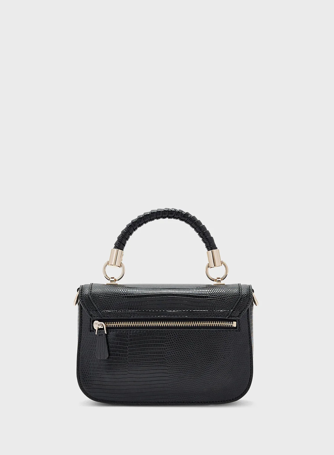 GUESS Orlina Top Handle Crossbody Bag – Black Textured Faux Leather