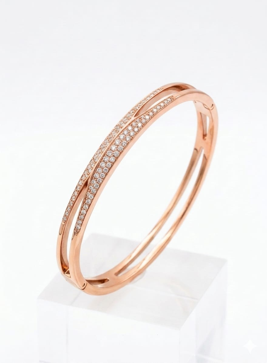 Rose Gold Intertwined Open Cuff Bracelet for Women – Stainless Steel Elegant Fashion Jewelry#014