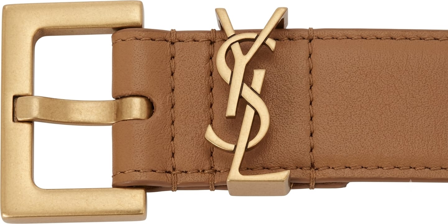 Yves Saint Laurent (YSL) Women's Premium Leather Belt – Brown with Gold Monogram Buckle#03