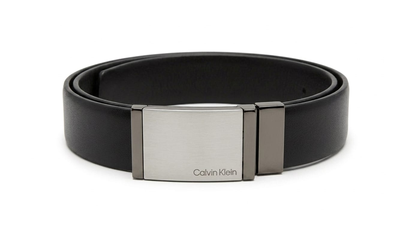 Calvin Klein Men's Reversible Belt – Dual-Texture Black Leather with Premium Gunmetal Buckle#022