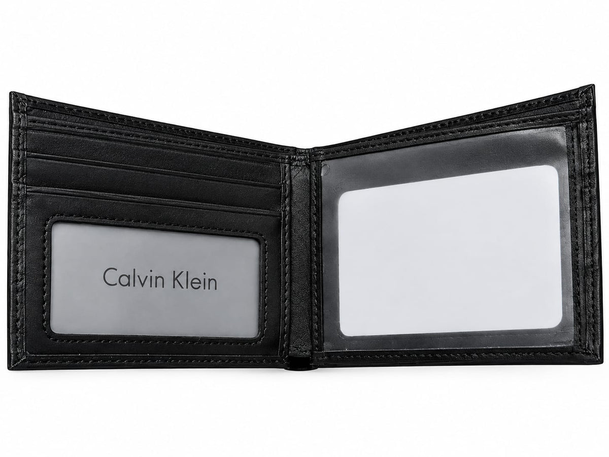 Calvin Klein Men's Black Bifold Wallet with Multiple Card Slots and ID Window#33