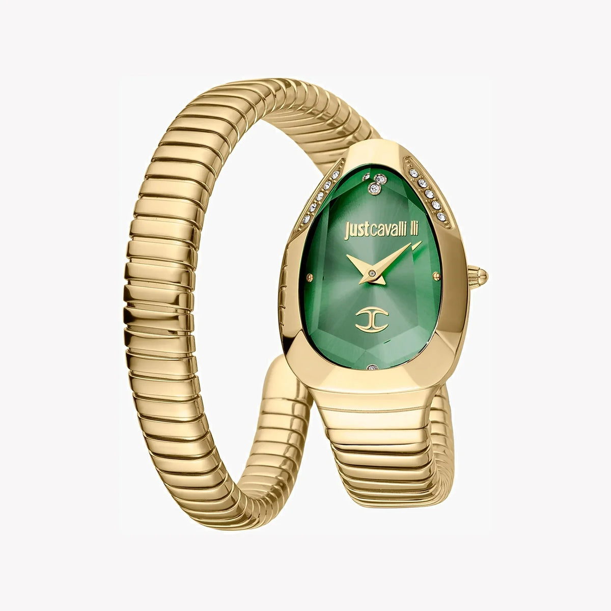 Just Cavalli Signature Snake Women's Watch with Green Dial and Yellow Gold-Tone Stainless Steel Bracelet (JC1L208M0045)