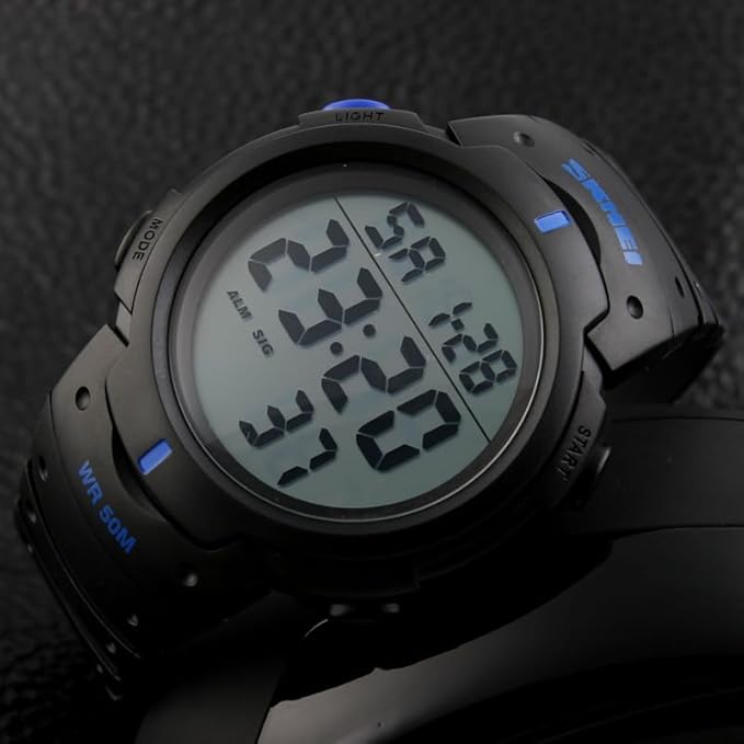 SKMEI 1068 Men's Multifunction Digital Sports Watch – Black & Blue, 50M Water Resistant, Large Display