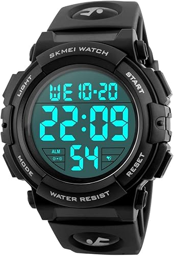 SKMEI1258 Men’s Digital Sports Watch – Black Rubber Strap, 44mm, Quartz Movement