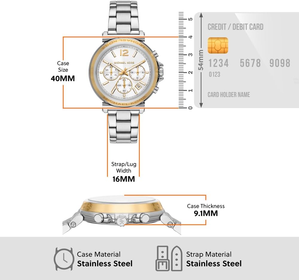 Michael Kors Maren MK7495 Women’s Watch – Silver Stainless Steel Bracelet & White Dial | 40mm Quartz Chronograph Elegant Timepiece