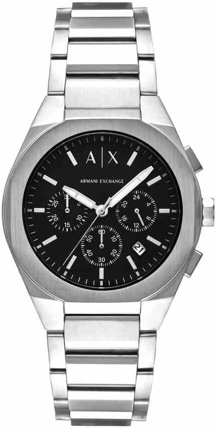 Armani Exchange Men's Chronograph Watch, Silver-Tone with Black Dial, AX4186
