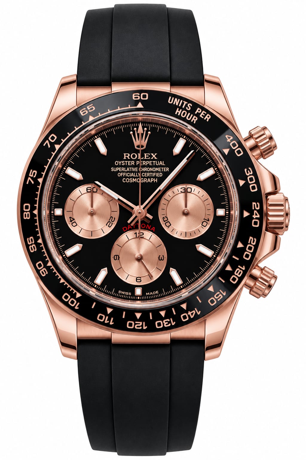 Rolex Cosmograph Daytona Men's Watch – Black Dial, Rose Gold-Tone Case and Black Rubber Strap