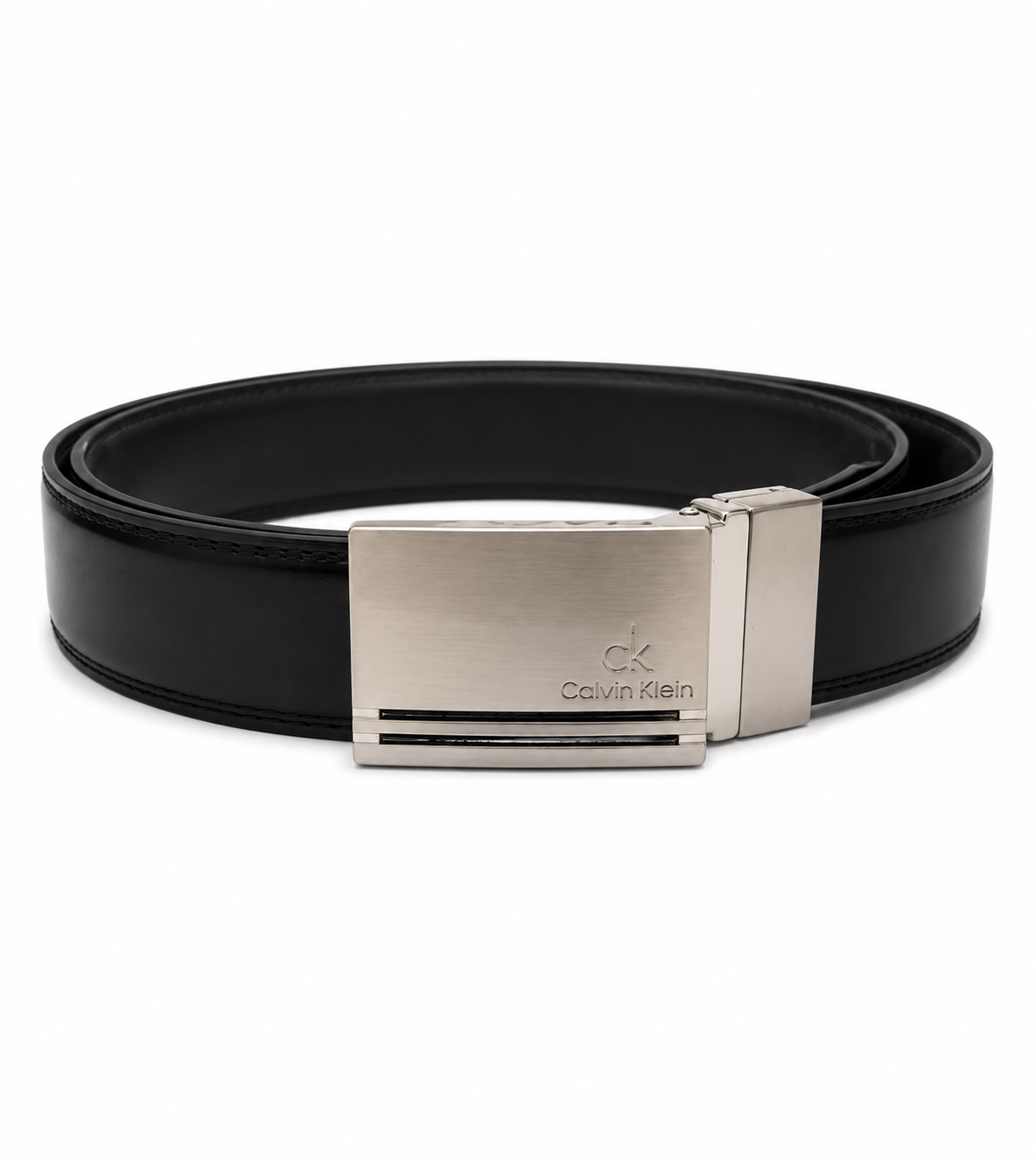 Calvin Klein Men's Reversible Leather Belt – Black & Dark Brown with Silver Rectangular Buckle#28