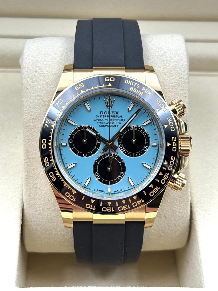 Rolex Daytona Men's Watch with Turquoise Dial, Gold-Tone Stainless Steel Case and Black Rubber Strap, 40mm – Model 126518LN