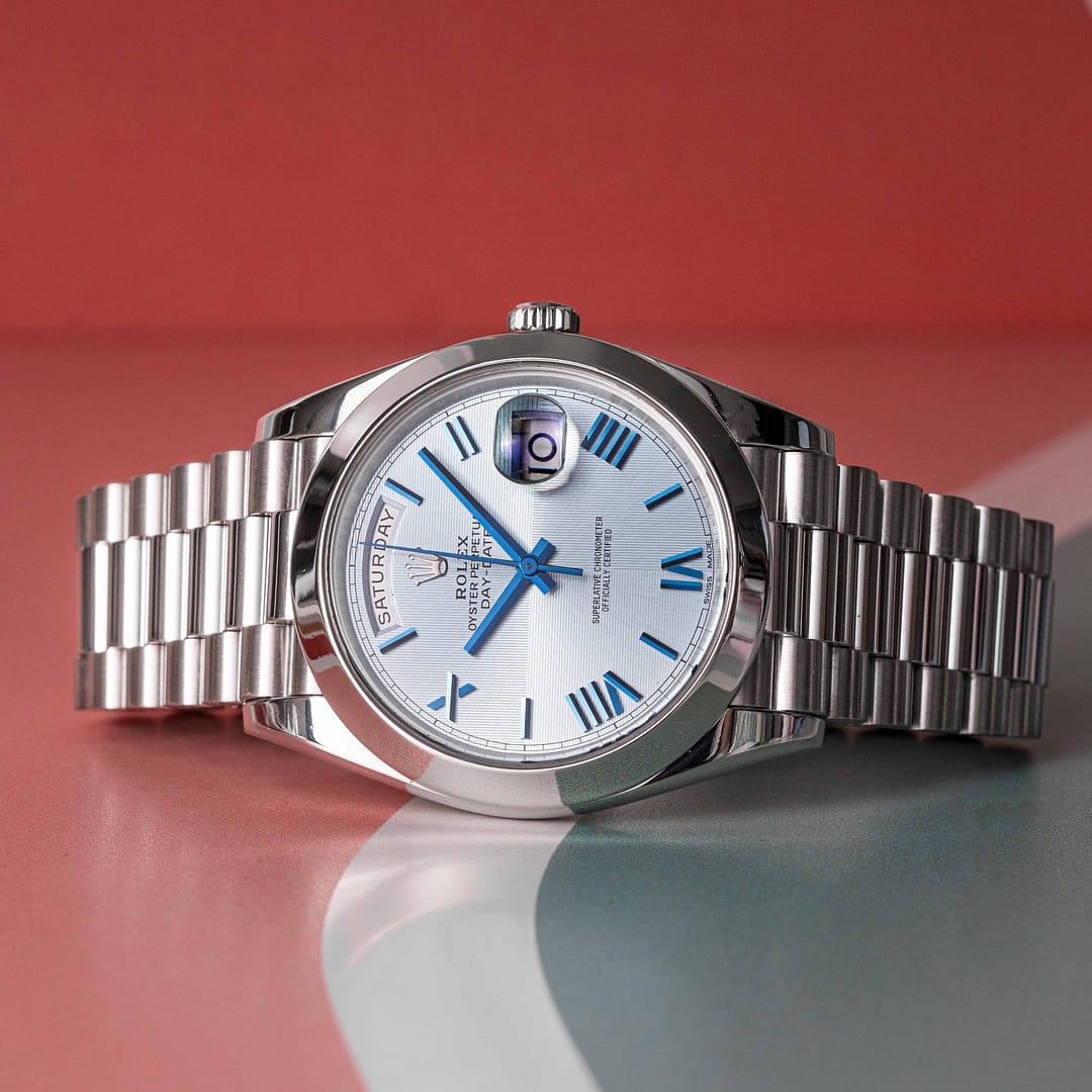Rolex Day-Date 40 Ice-Blue Quadrant Motif Dial Watch-RX-DAYD-01