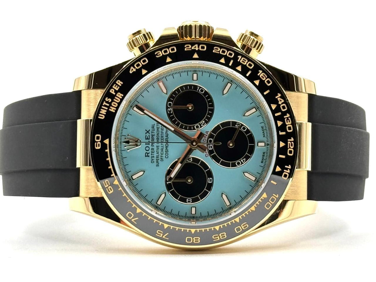 Rolex Daytona Men's Watch with Turquoise Dial, Gold-Tone Stainless Steel Case and Black Rubber Strap, 40mm – Model 126518LN