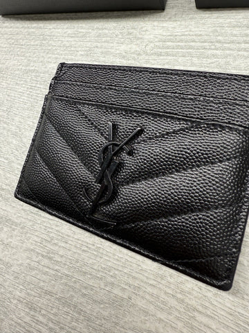Saint Laurent Grain De Poudre Matelassé Chevron Monogram Credit Card Case – Black#14
