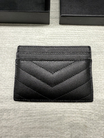 Saint Laurent Grain De Poudre Matelassé Chevron Monogram Credit Card Case – Black#14