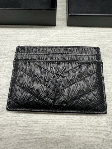 Saint Laurent Grain De Poudre Matelassé Chevron Monogram Credit Card Case – Black#14