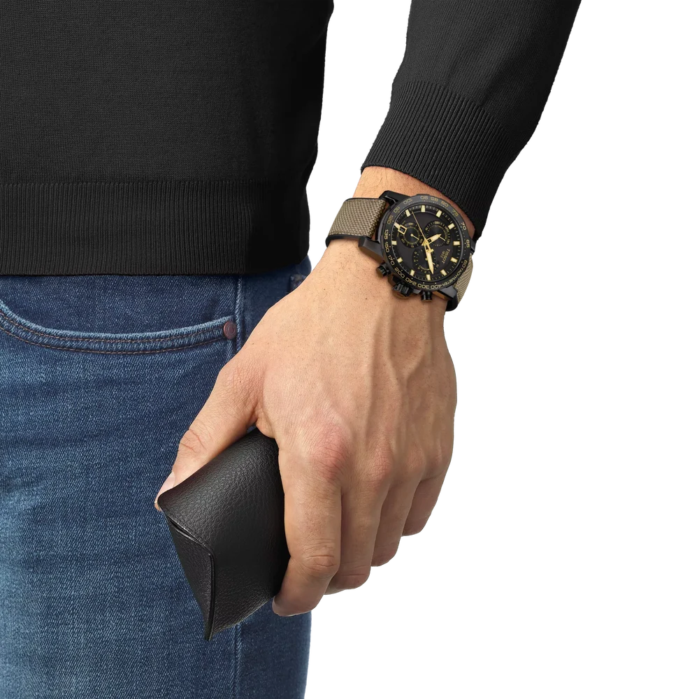 Tissot Supersport Chrono Men's Swiss Quartz Chronograph Watch T125.617.37.051.01 – 45.5 mm, Black Dial & Brown Textile-Leather Strap