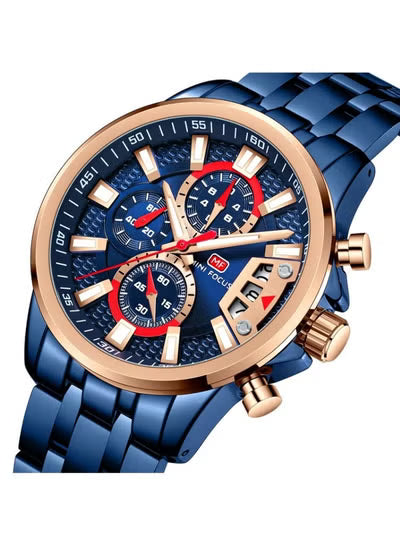 Mini Focus MF0352G.03 Men’s Chronograph Quartz Watch – Blue Stainless Steel Strap, 42mm Case