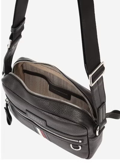 Tommy Hilfiger Men's Black Crossbody Bag – Textured Faux Leather with Adjustable Shoulder Strap#13-100
