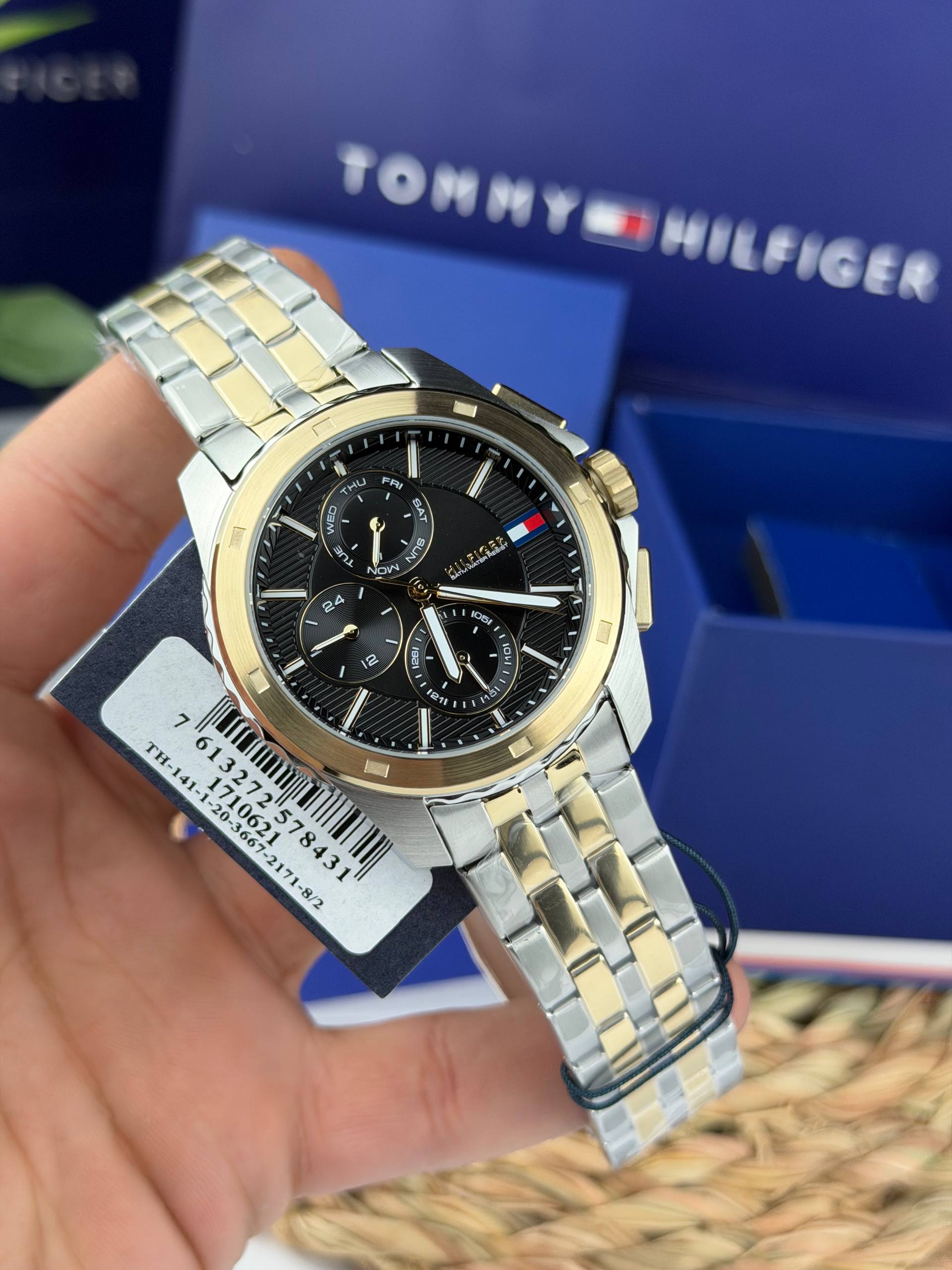 Tommy Hilfiger Walker 1710621 Men’s Two-Tone Stainless Steel Watch – 44mm Black Dial Quartz with Day & Date