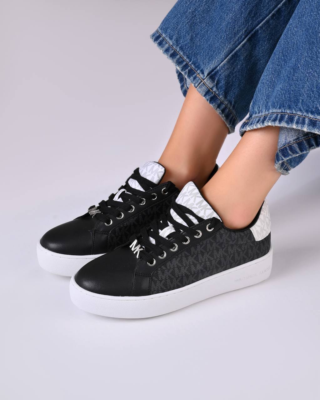 Michael Kors Women’s Monogram Logo Trainer – Grey Platform Sneakers,MK-SHOES-016