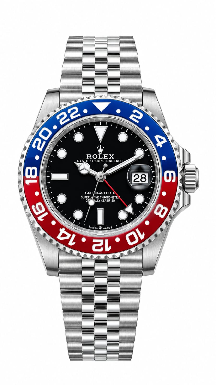 Rolex GMT-Master II Pepsi – Black Dial, Red and Blue Bezel, Stainless Steel Bracelet