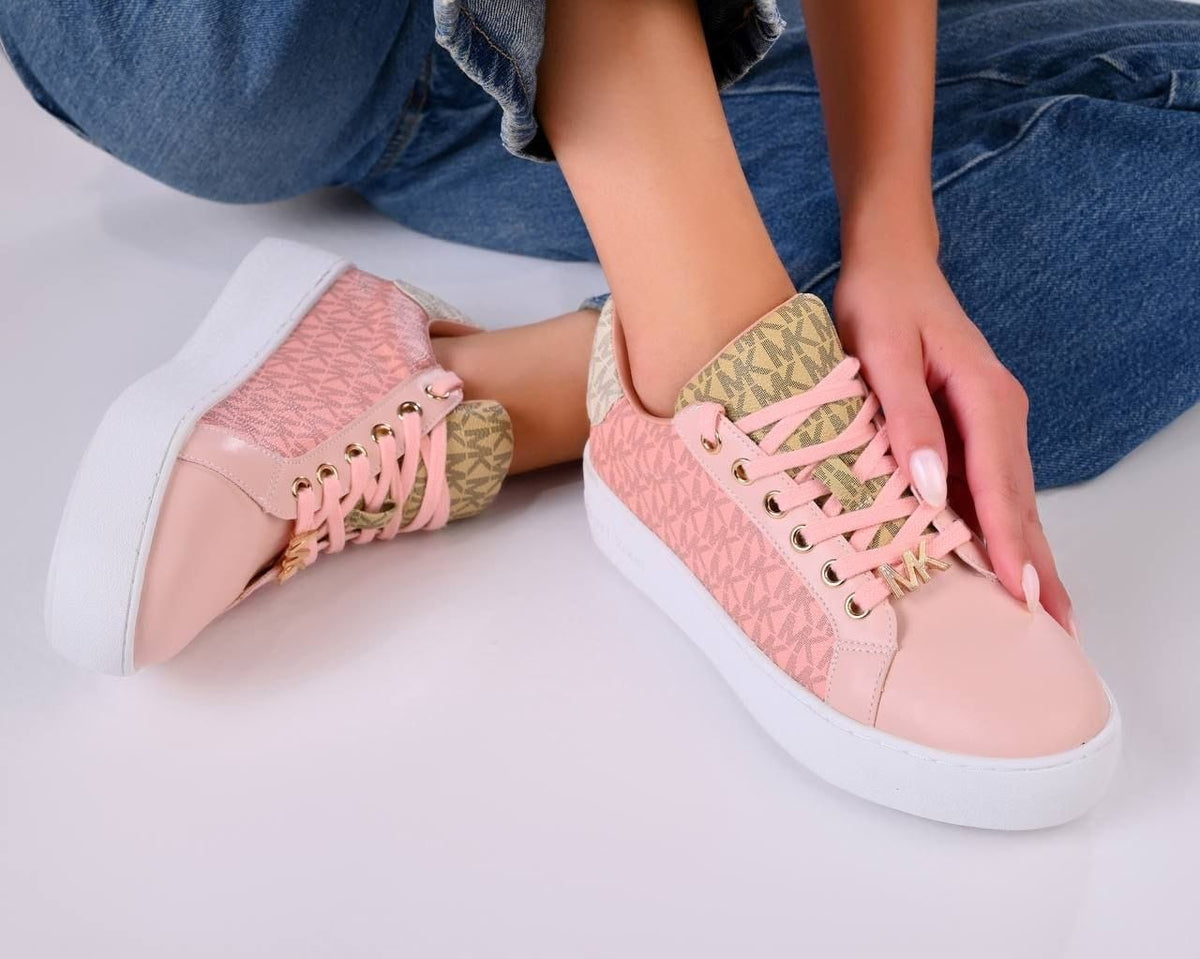 Michael Kors Women’s Monogram Logo Trainer – Pink Platform Sneakers, MK-SHOES-012