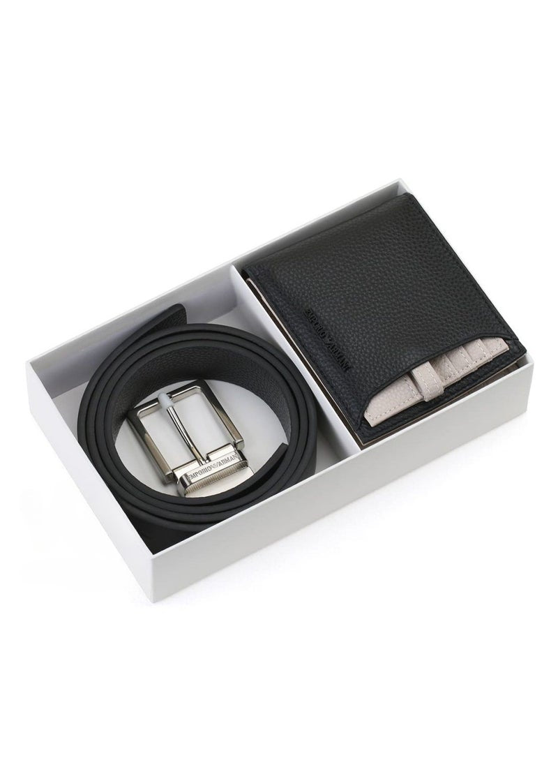 EA Black Leather Wallet-Belt Set For Men 21#